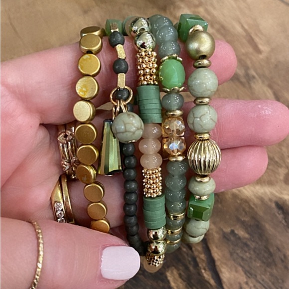 Modern Boho Green Stone & Acrylic Bracelet Stack - Picture 3 of 7
